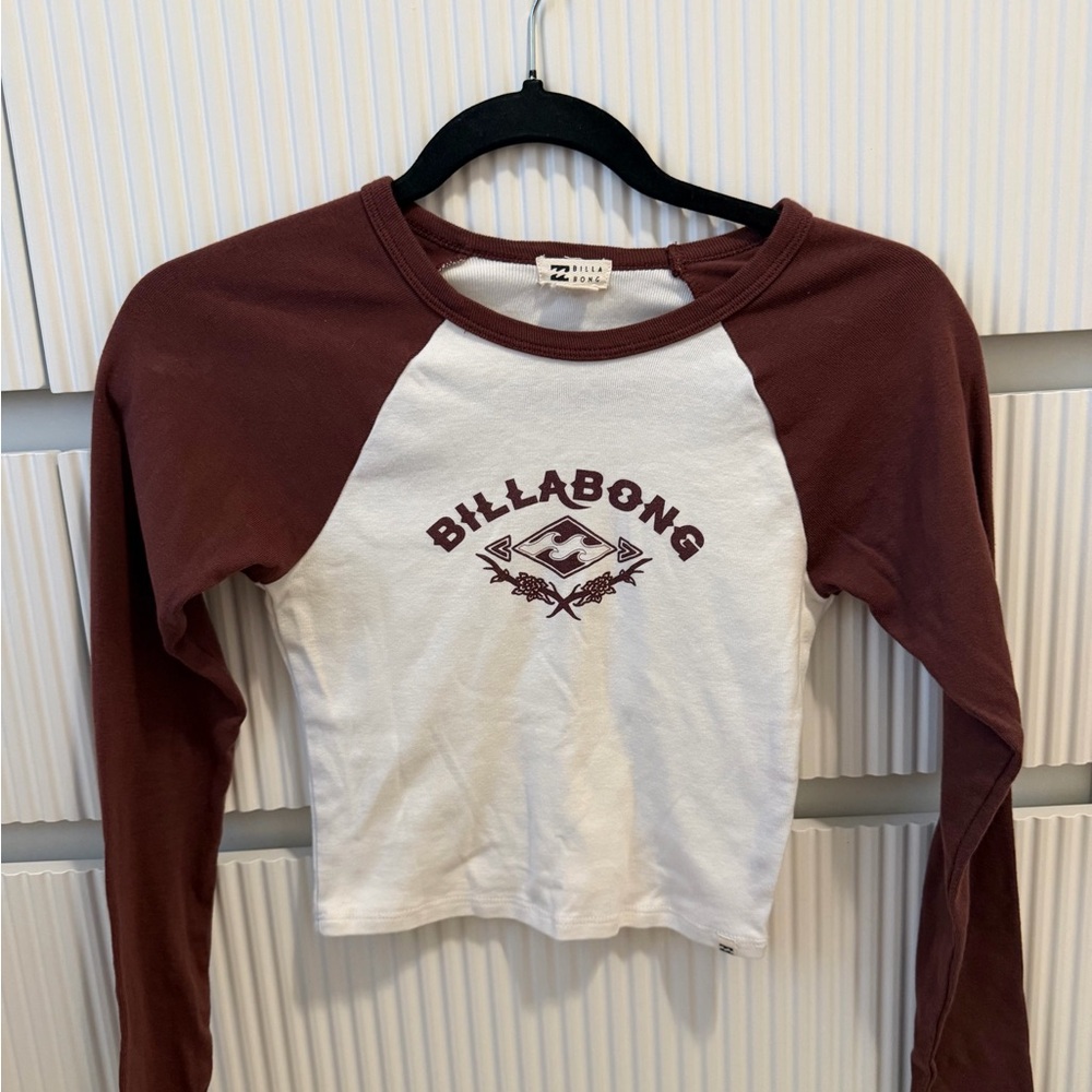 Billabong White and Brown Raglan Long Sleeve Tee